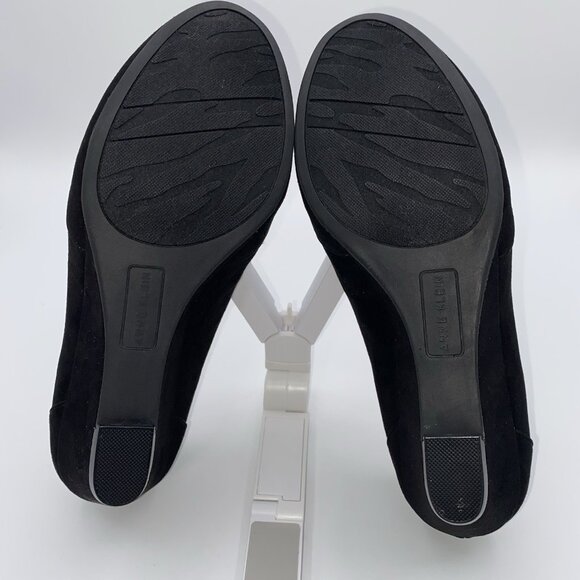 ANNE KLEIN Akalyssa Wedge Heels Black Shoes Size 7 Faux Suede Cut Out Pattern - Picture 8 of 11